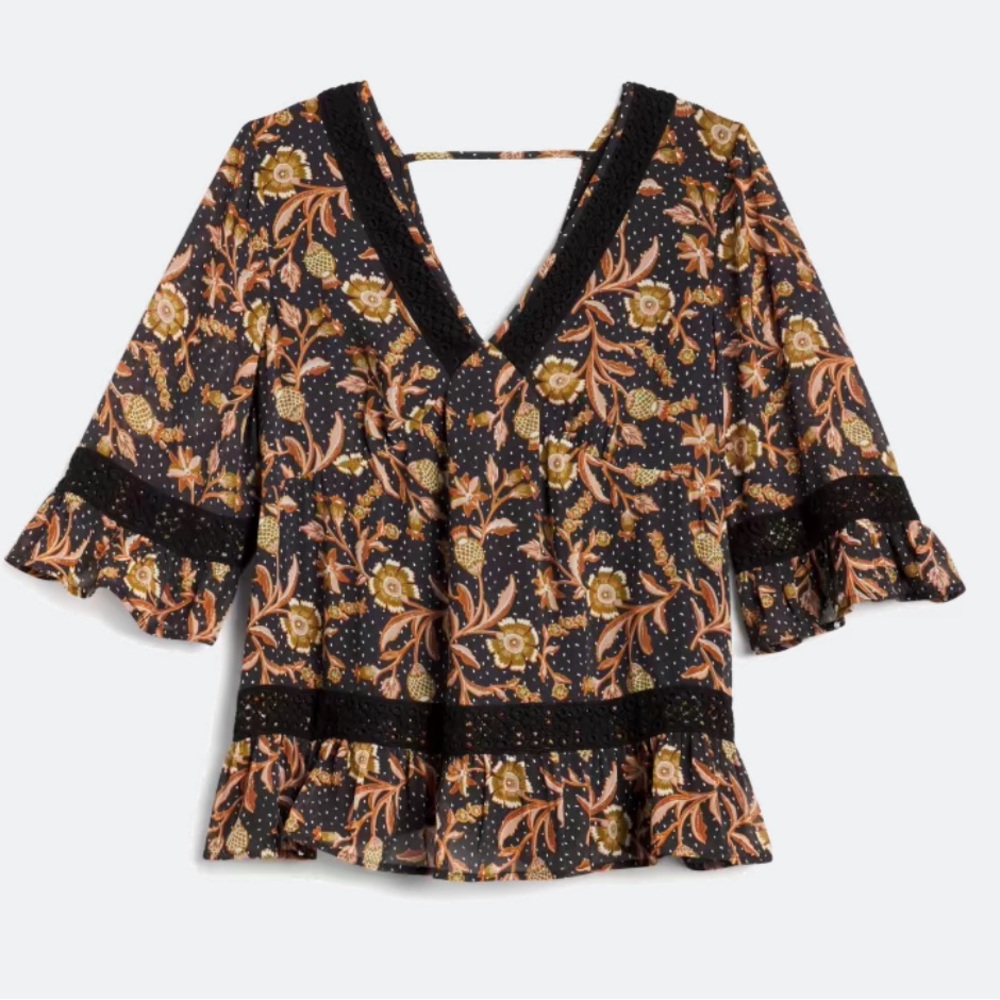 LES SEREIN
Faye Crochet Trim Peplum Blouse   NWOT. XL